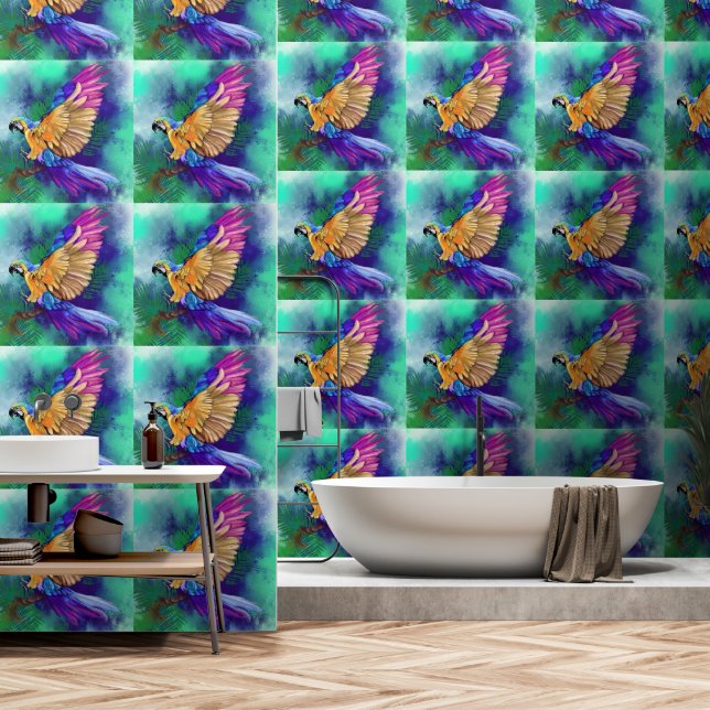 Beautiful Colour Parrot Wallpaper (Bathroom)