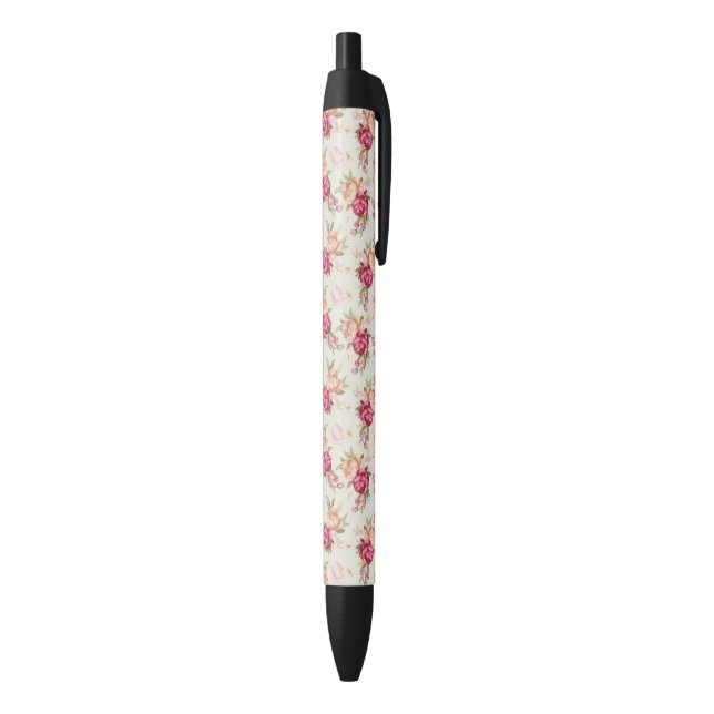 Beautiful colour peony pattern on green black ink pen (Bottom (Vertical))