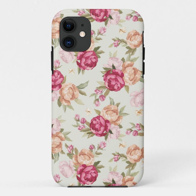Beautiful colour peony pattern on green Case-Mate iPhone case (Back)