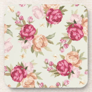 Beautiful colour peony pattern on green coaster