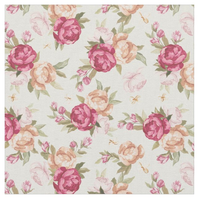 Beautiful colour peony pattern on green fabric (Close Up)