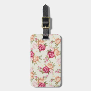 Beautiful colour peony pattern on green luggage tag