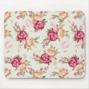 Beautiful colour peony pattern on green mouse pad