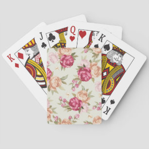 Beautiful colour peony pattern on green playing cards
