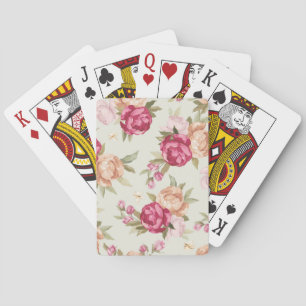 Beautiful colour peony pattern on green playing cards