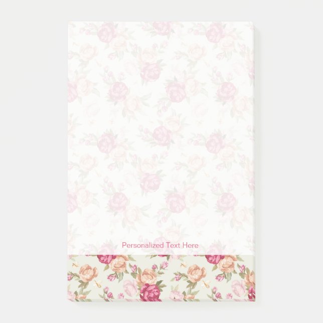 Beautiful colour peony pattern on green post-it notes (Front)