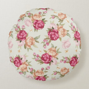 Beautiful colour peony pattern on green round cushion