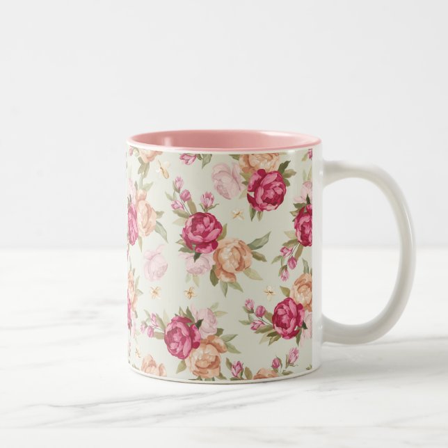 Beautiful colour peony pattern on green Two-Tone coffee mug (Right)