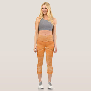 Beautiful Colour Print Orange Marble Capri Leggings