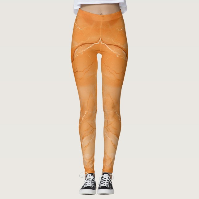 Beautiful Colour Print Orange Marble Leggings (Front)