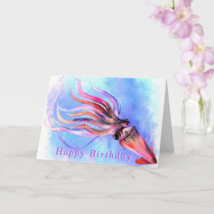 Beautiful Colour Squid Birthday Card