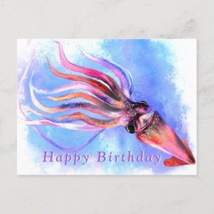 Beautiful Colour Swimming Scuid Birthday Card