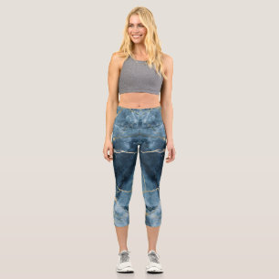 Beautiful Coloured Print Blue Marble Capri Leggings