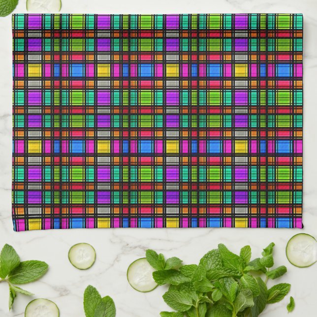 Beautiful  Coloured Retro Pattern Tea Towel (Folded)