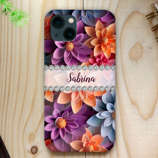 Beautiful Colourful 3D flowers diamond frame custo iPhone 13 Case