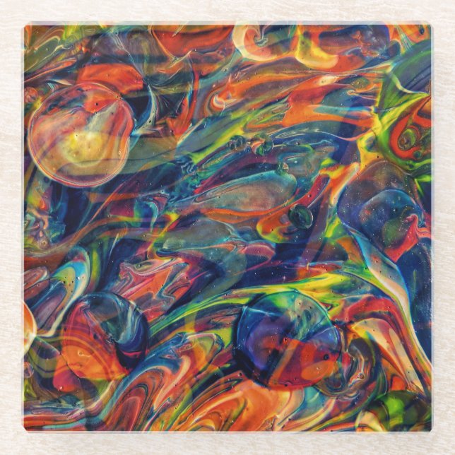 Beautiful & Colourful Abstract Artwork Glass Coaster (Front)