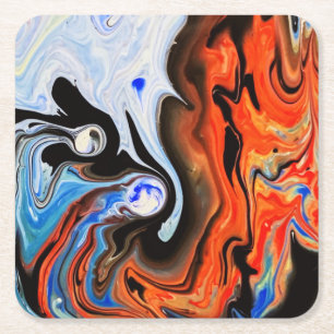 Beautiful & Colourful Abstract Marble Design Square Paper Coaster