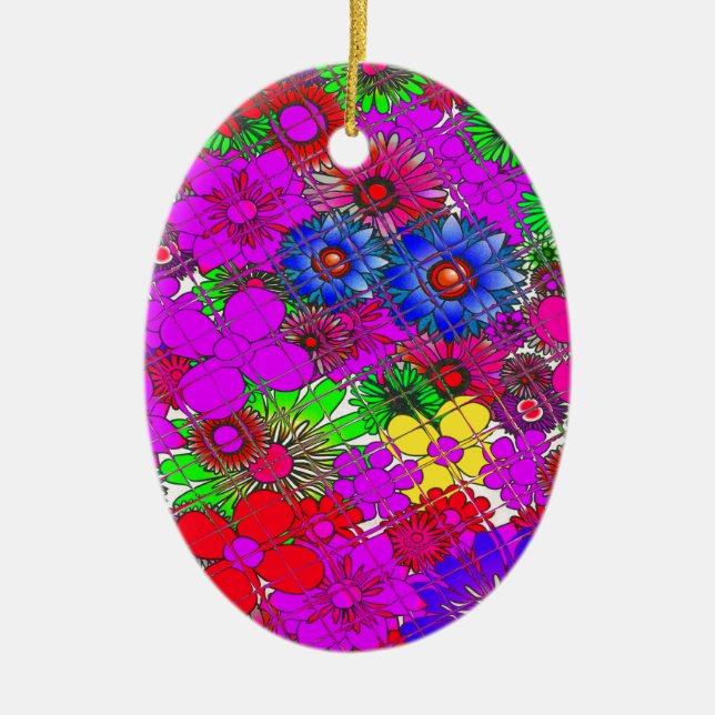 Beautiful Colourful Amazing Floral Pattern Design Ceramic Ornament (Front)