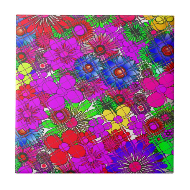 Beautiful Colourful Amazing Floral Pattern Design Ceramic Tile (Front)