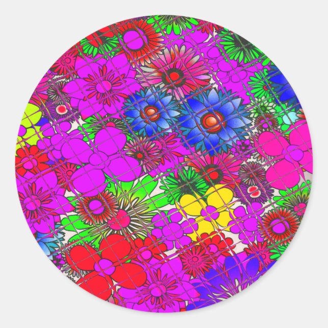 Beautiful Colourful Amazing Floral Pattern Design Classic Round Sticker (Front)