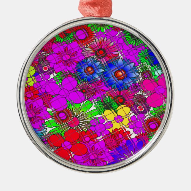 Beautiful Colourful Amazing Floral Pattern Design Metal Ornament (Front)