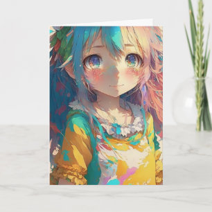 Beautiful Colourful Anime Girl Birthday Card