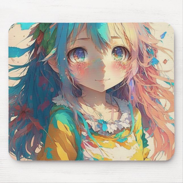 Beautiful Colourful Anime Girl Have a Beautiful Da Mouse Pad (Front)