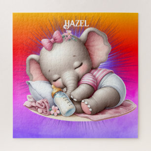Beautiful, colourful baby elephant sleeping jigsaw puzzle