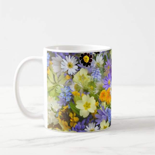Beautiful Colourful Bed of Flowers Coffee Mug (Left)