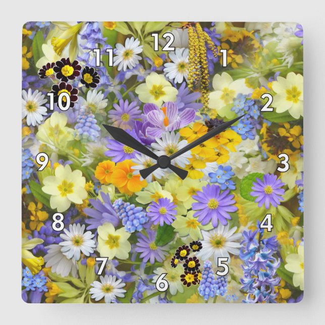Beautiful Colourful Bed of Flowers Square Wall Clock (Front)