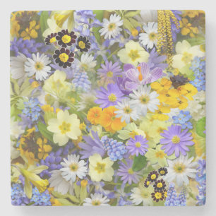 Beautiful Colourful Bed of Flowers Stone Coaster