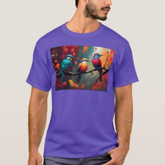 Beautiful Colourful Birds Illustration Artwork 3 f T-Shirt