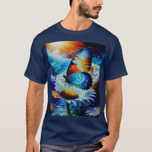 Beautiful Colourful Butterfly on a Daisy T-Shirt