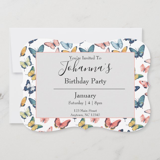 Beautiful Colourful Butterfly Print Invitation (Front)