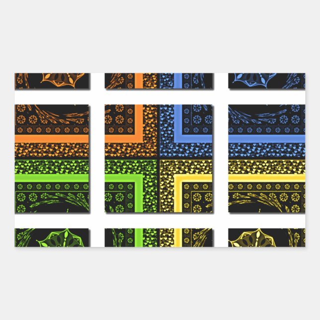 Beautiful colourful chequered geometrical stripes rectangular sticker (Front)