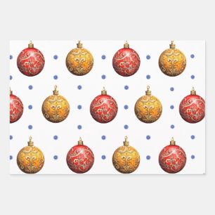 Beautiful Colourful Christmas Ornaments on White Wrapping Paper Sheet