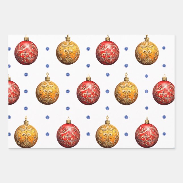 Beautiful Colourful Christmas Ornaments on White Wrapping Paper Sheet (Front)