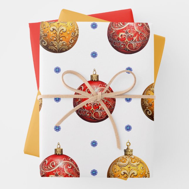 Beautiful Colourful Christmas Ornaments & Solids Wrapping Paper Sheet (In situ)
