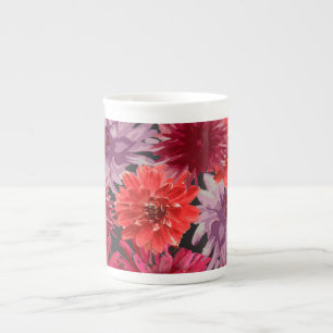 beautiful colourful Dahlias decorate this bone chi China Mug