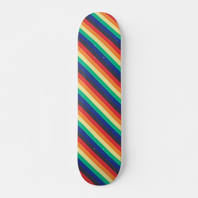 Beautiful colourful diagonal rainbow stripes skateboard (Front)