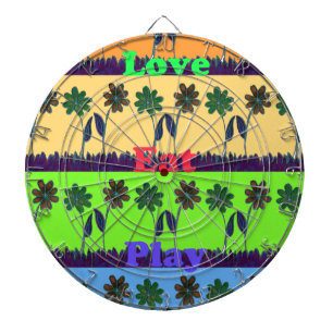 Beautiful colourful Eat Love Play text Floral Pop Dartboard