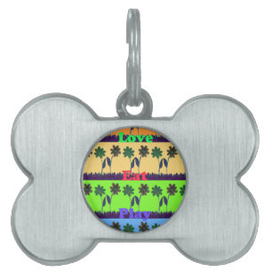 Beautiful colourful Eat Love Play text Floral Pop Pet Name Tag