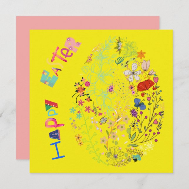 Beautiful Colourful Egg Floral Easter Card (Front/Back)