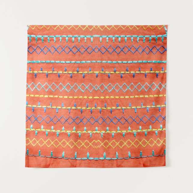 Beautiful, colourful, embroidered, hippie style pi tapestry (Front)