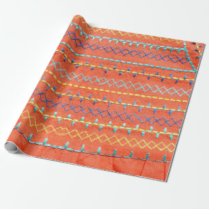 Beautiful, colourful, embroidered, hippie style pi wrapping paper
