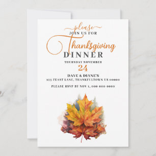 Beautiful Colourful Fall Maple Leaf  Thanksgiving  Invitation