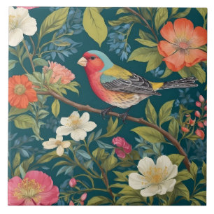 Beautiful Colourful Finch Bird Botanical Ceramic Tile