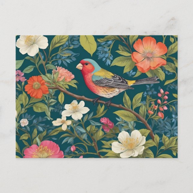 Beautiful Colourful Finch Bird Botanical Postcard (Front)