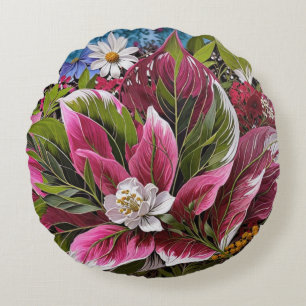 Beautiful colourful Floral fantasy Round Cushion
