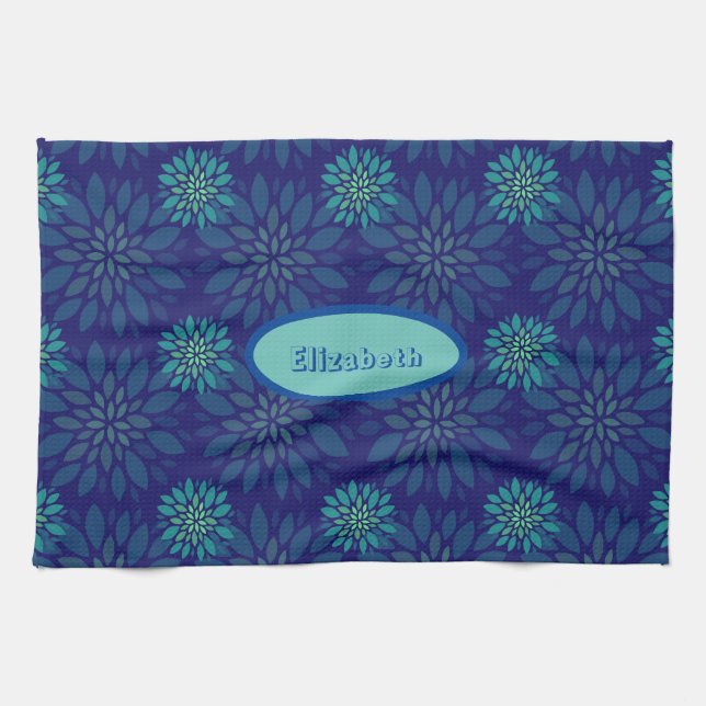 Beautiful & Colourful Floral Pattern Navy Blue Nam Tea Towel (Horizontal)